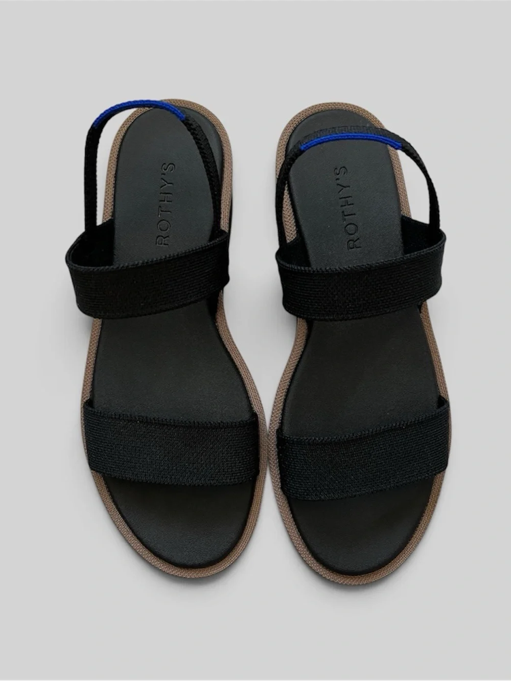 NWB Rothy's Lightweight Platform Wedge Sandal Black Pepper Strappy Size 8